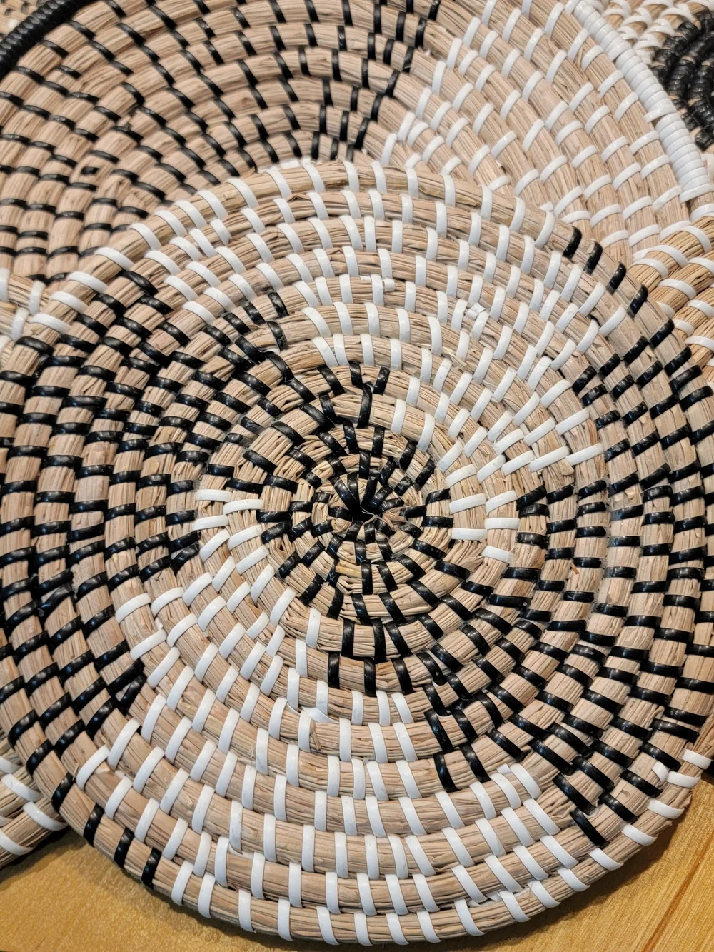 Woven Round Rattan Wall Hanging Set - Black, White, Natural